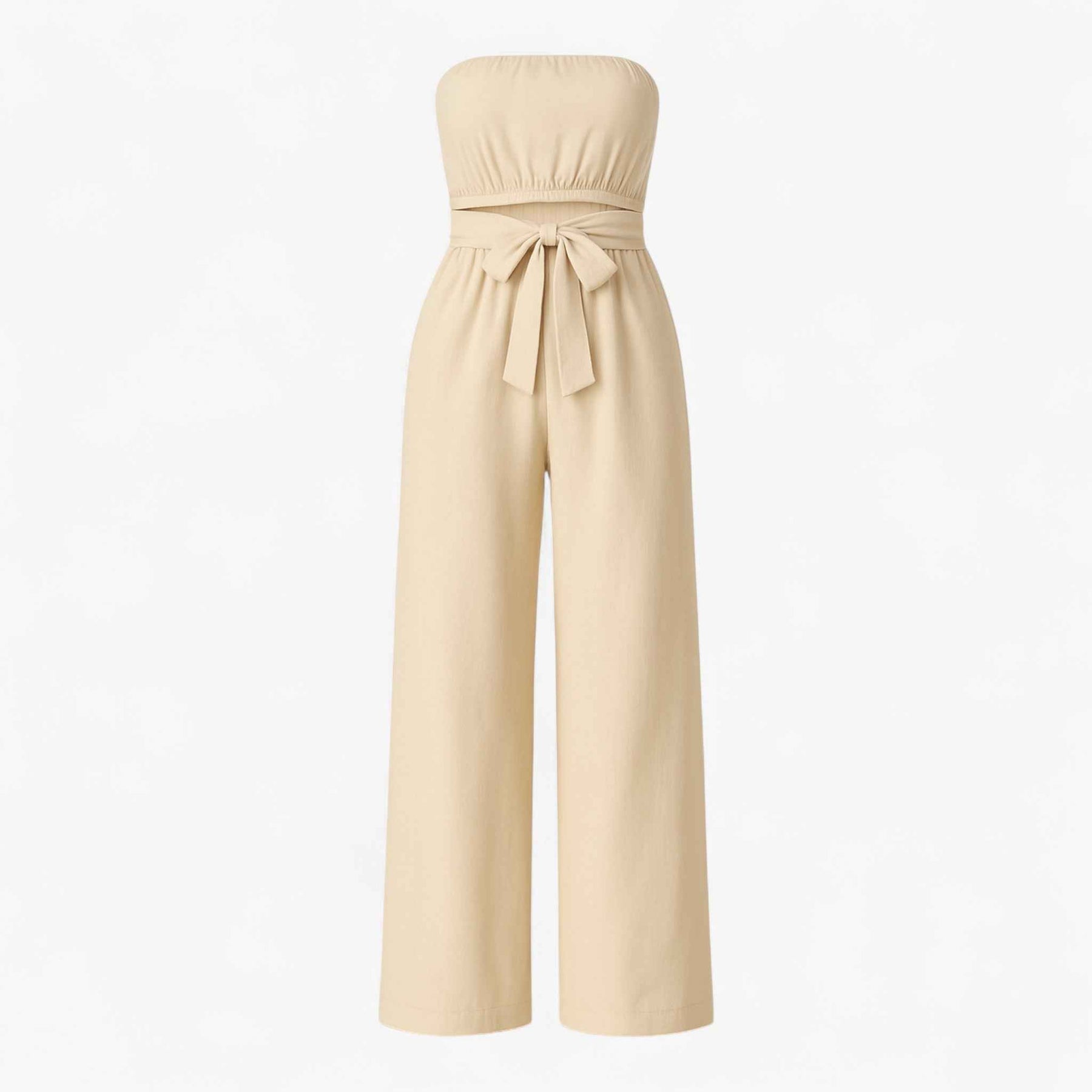 Jumpsuit : Strapless Wijde Zomerjumpsuit - Beige in Beige van Pantino