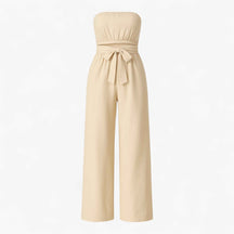 Jumpsuit : Strapless Wijde Zomerjumpsuit - Beige in Beige van Pantino