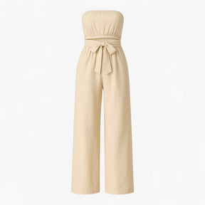 Jumpsuit : Strapless Wijde Zomerjumpsuit - Beige in Beige van Pantino
