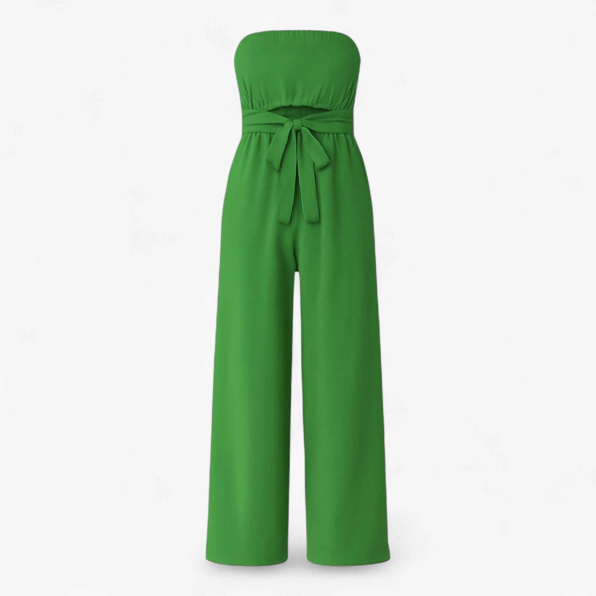 Jumpsuit : Strapless Wijde Zomerjumpsuit - Beige in Olijfgroen van Pantino