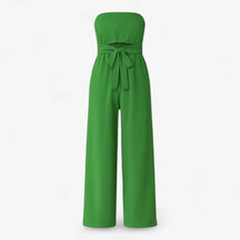 Jumpsuit : Strapless Wijde Zomerjumpsuit - Beige in Olijfgroen van Pantino