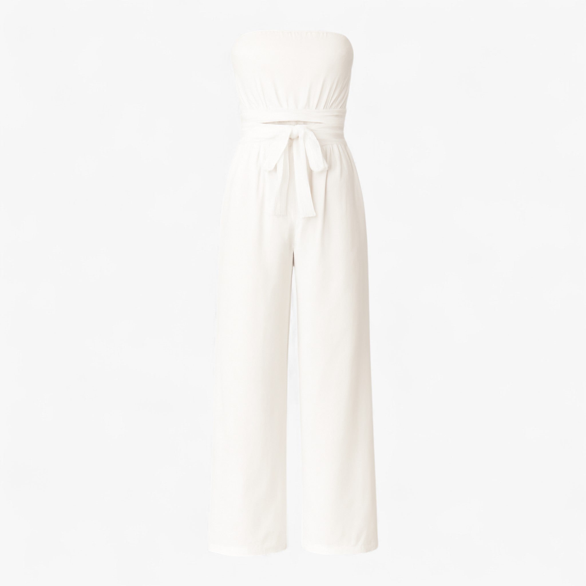 Jumpsuit : Strapless Wijde Zomerjumpsuit - Beige in Wit van Pantino