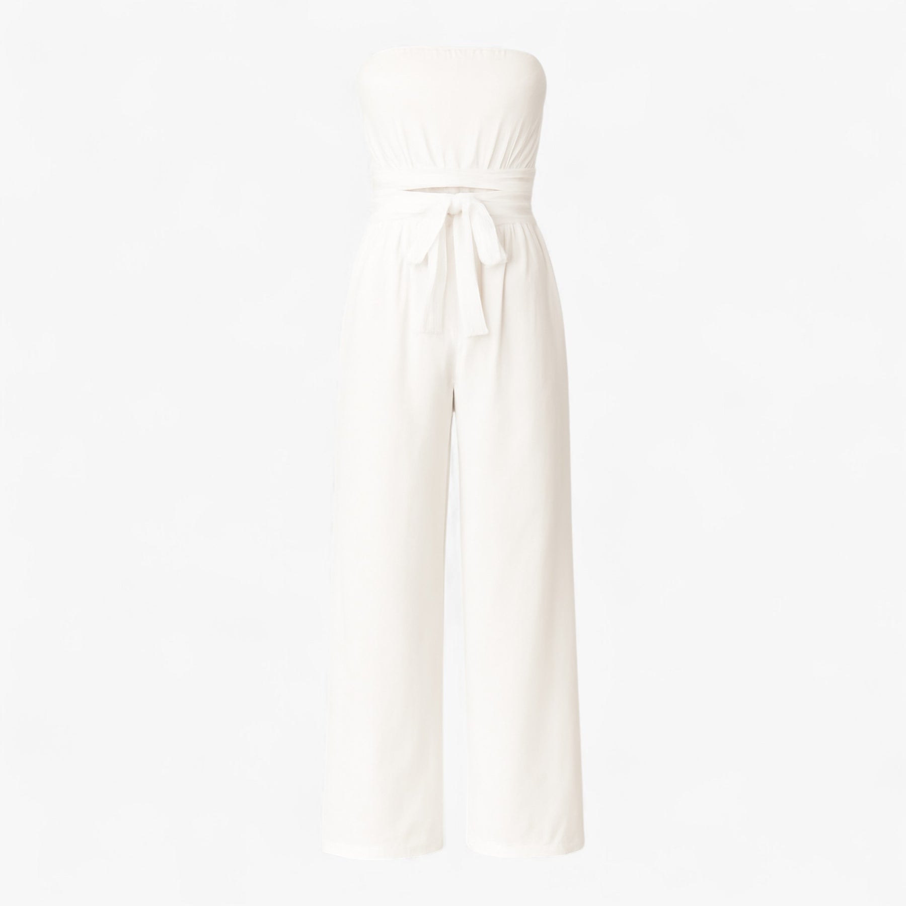 Jumpsuit : Strapless Wijde Zomerjumpsuit - Beige in Wit van Pantino