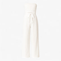 Jumpsuit : Strapless Wijde Zomerjumpsuit - Beige in Wit van Pantino