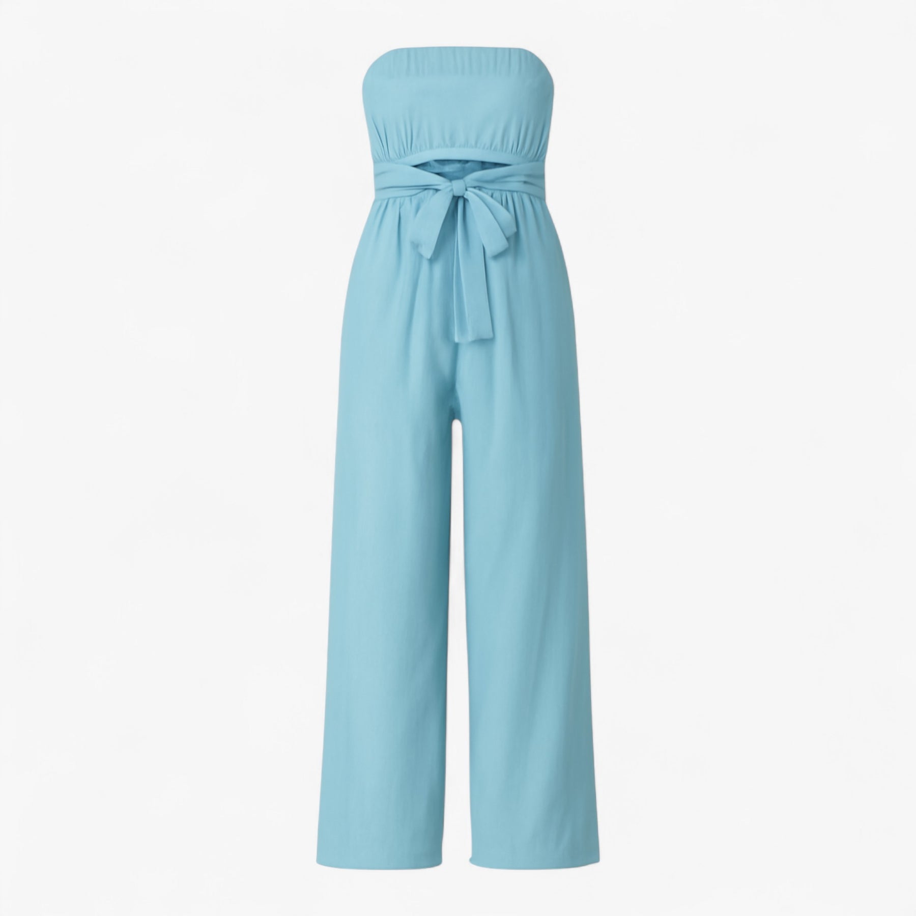 Jumpsuit : Strapless Wijde Zomerjumpsuit - Beige in Lichtblauw van Pantino