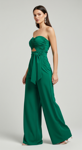 Jumpsuit : Strapless Wijde Zomerjumpsuit - Beige in van Pantino