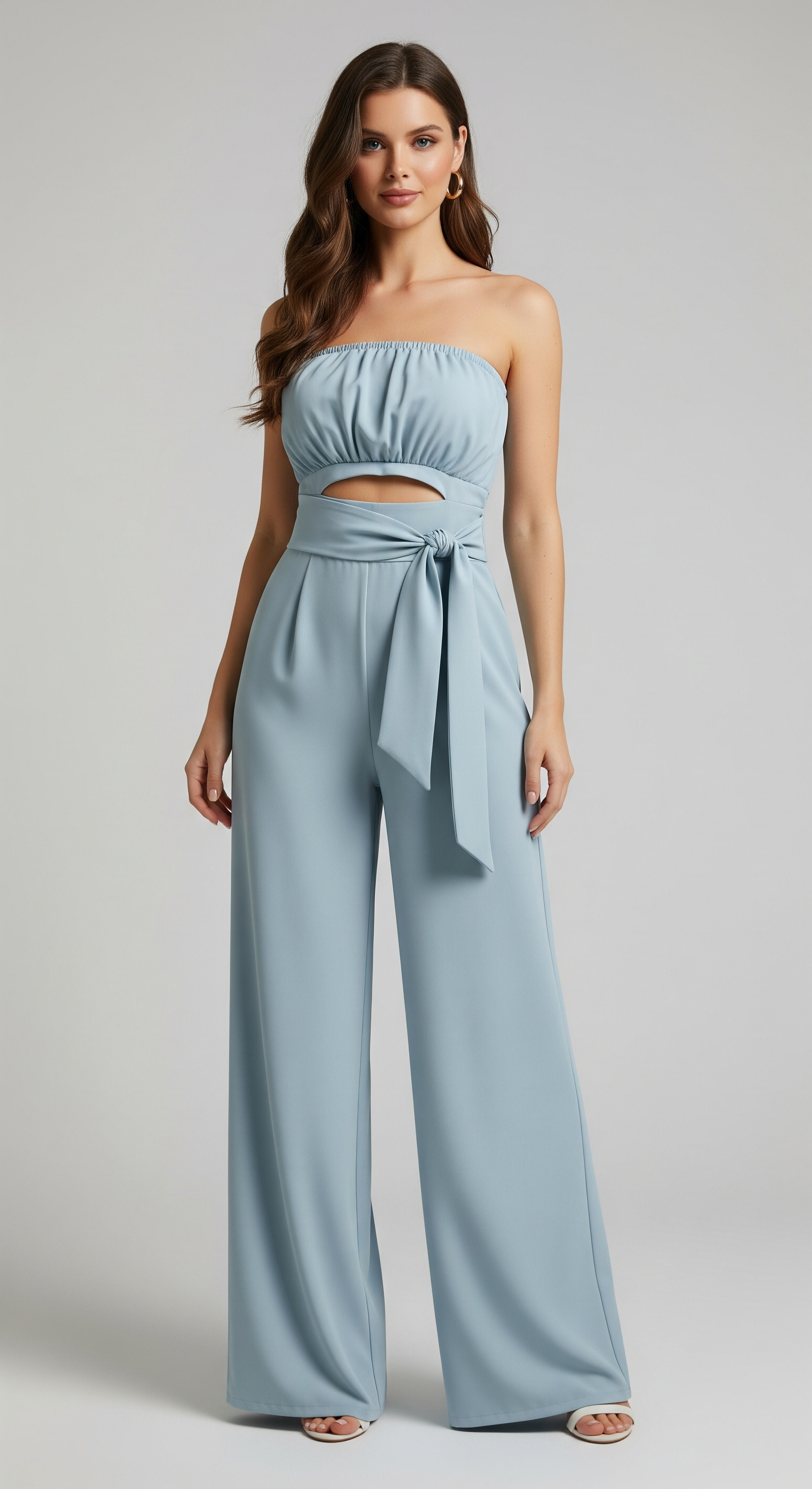 Jumpsuit : Strapless Wijde Zomerjumpsuit - Beige in van Pantino