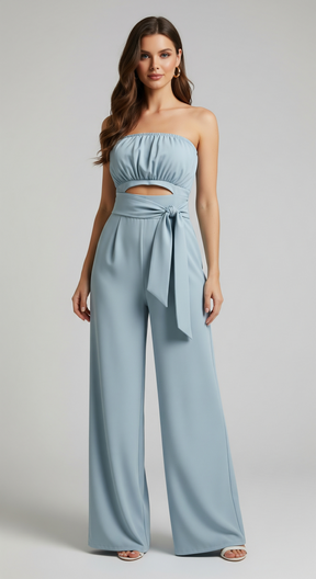 Jumpsuit : Strapless Wijde Zomerjumpsuit - Beige in van Pantino
