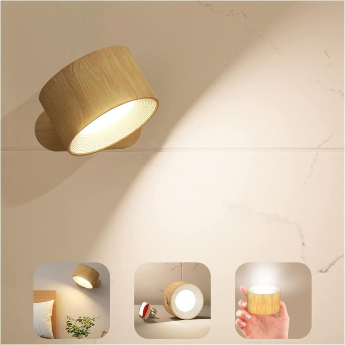 home & garden : 360° Draadloze Oplaadbare Wandlamp - Zwart in Hout van Pantino