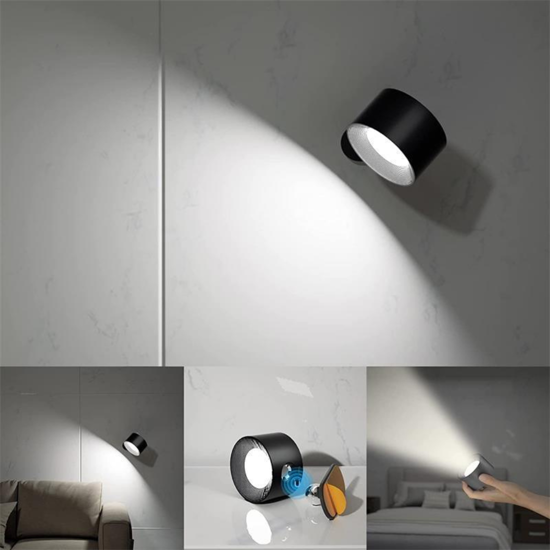 home & garden : 360° Draadloze Oplaadbare Wandlamp - Zwart in van Pantino