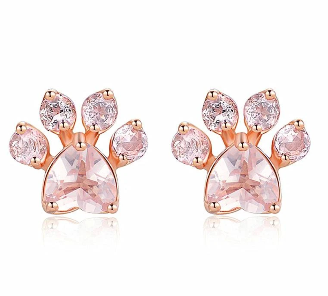 Earrings : Oorbellen Roségoud - Rozekwarts Kattenpoot - Set van 1 Paar in Roségoud van Pantino