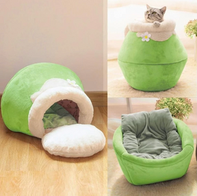 pets : Gezellige 3-in-1 Kattenhol Katoen - Groen in van Pantino