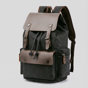 bags : Rugzak Grijs - RetroRider Laptoprugzak van Canvas en Leer in Zwart van Pantino