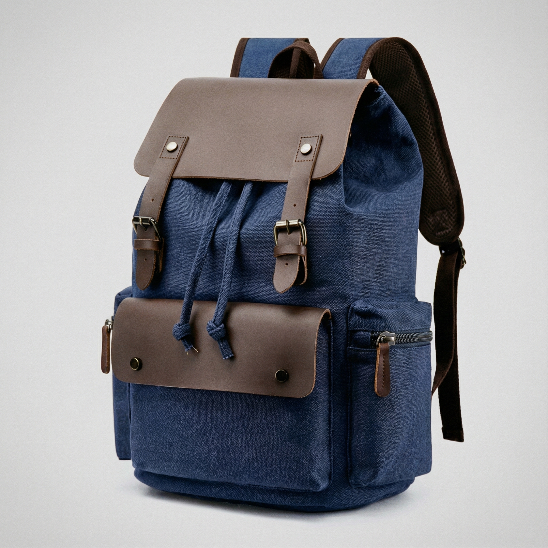 bags : Rugzak Grijs - RetroRider Laptoprugzak van Canvas en Leer in Blauwe Marine van Pantino