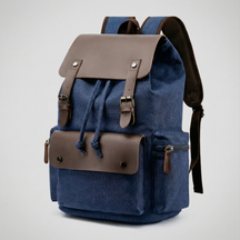 bags : Rugzak Grijs - RetroRider Laptoprugzak van Canvas en Leer in Blauwe Marine van Pantino
