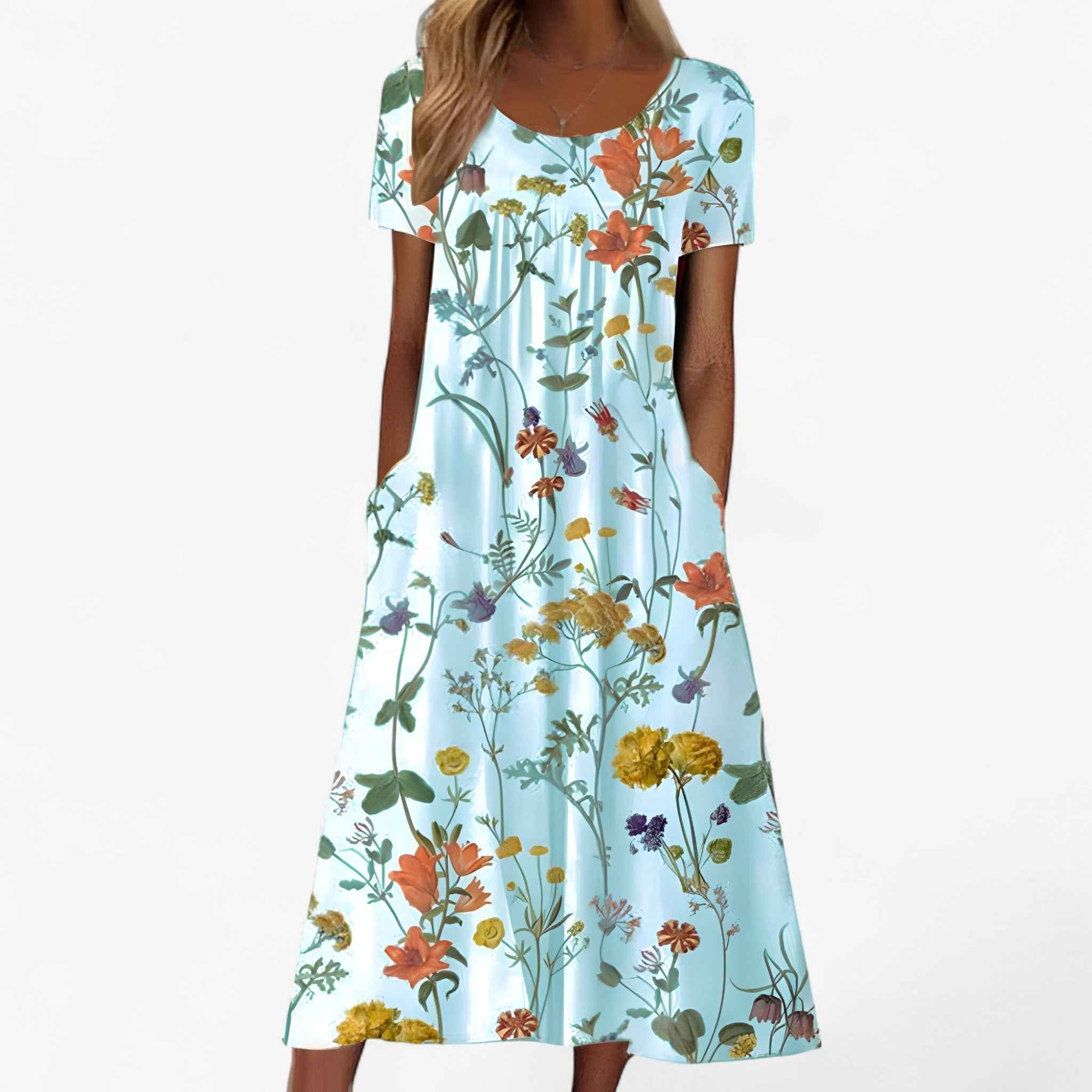 Dresses : Dames Boho Gebloemde Lange Jurk met Geïntegreerde Strandbedekking voor Strand en Zee in Lichtblauw van Pantinoshop