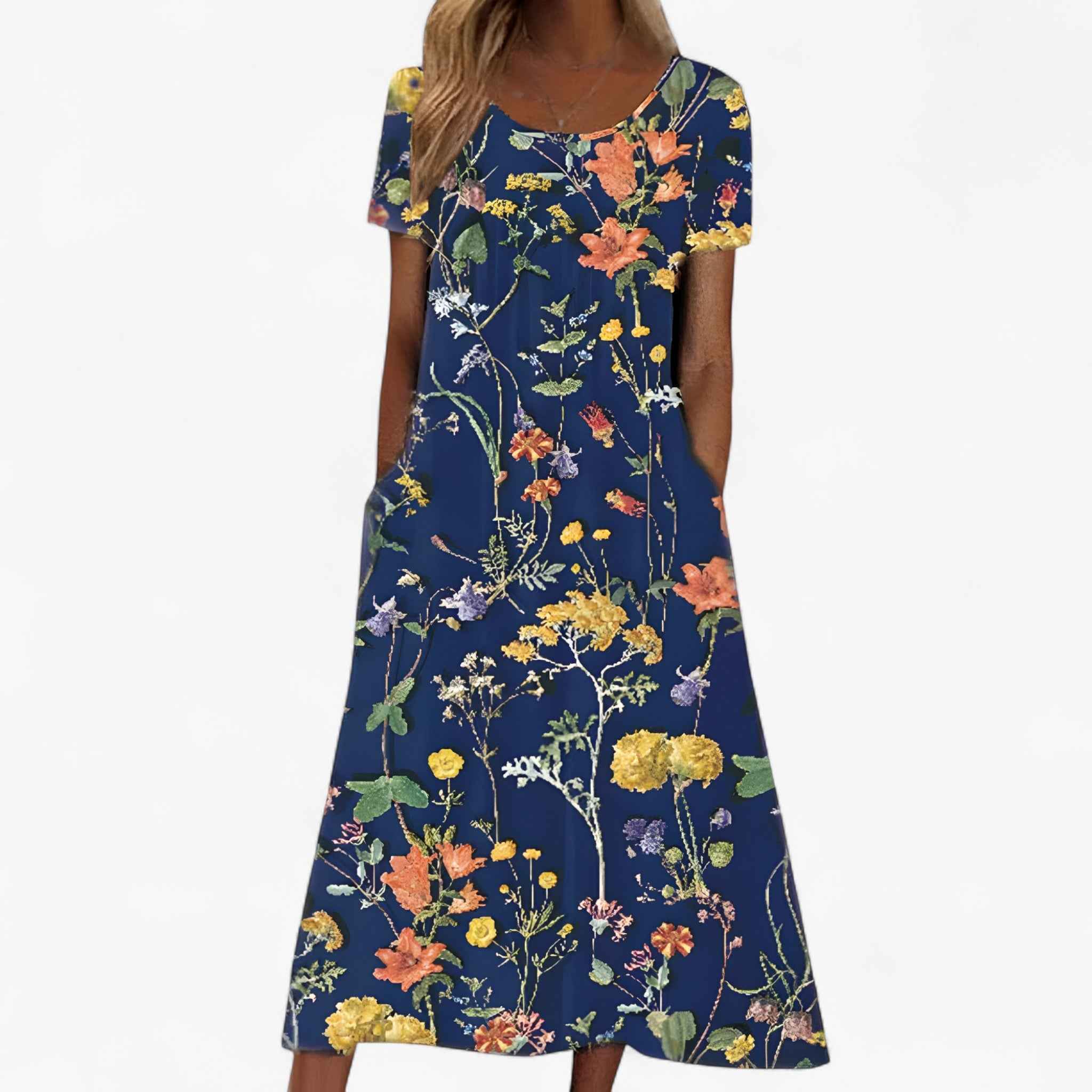 Dresses : Dames Boho Gebloemde Lange Jurk met Geïntegreerde Strandbedekking voor Strand en Zee in Donkerblauw van Pantinoshop