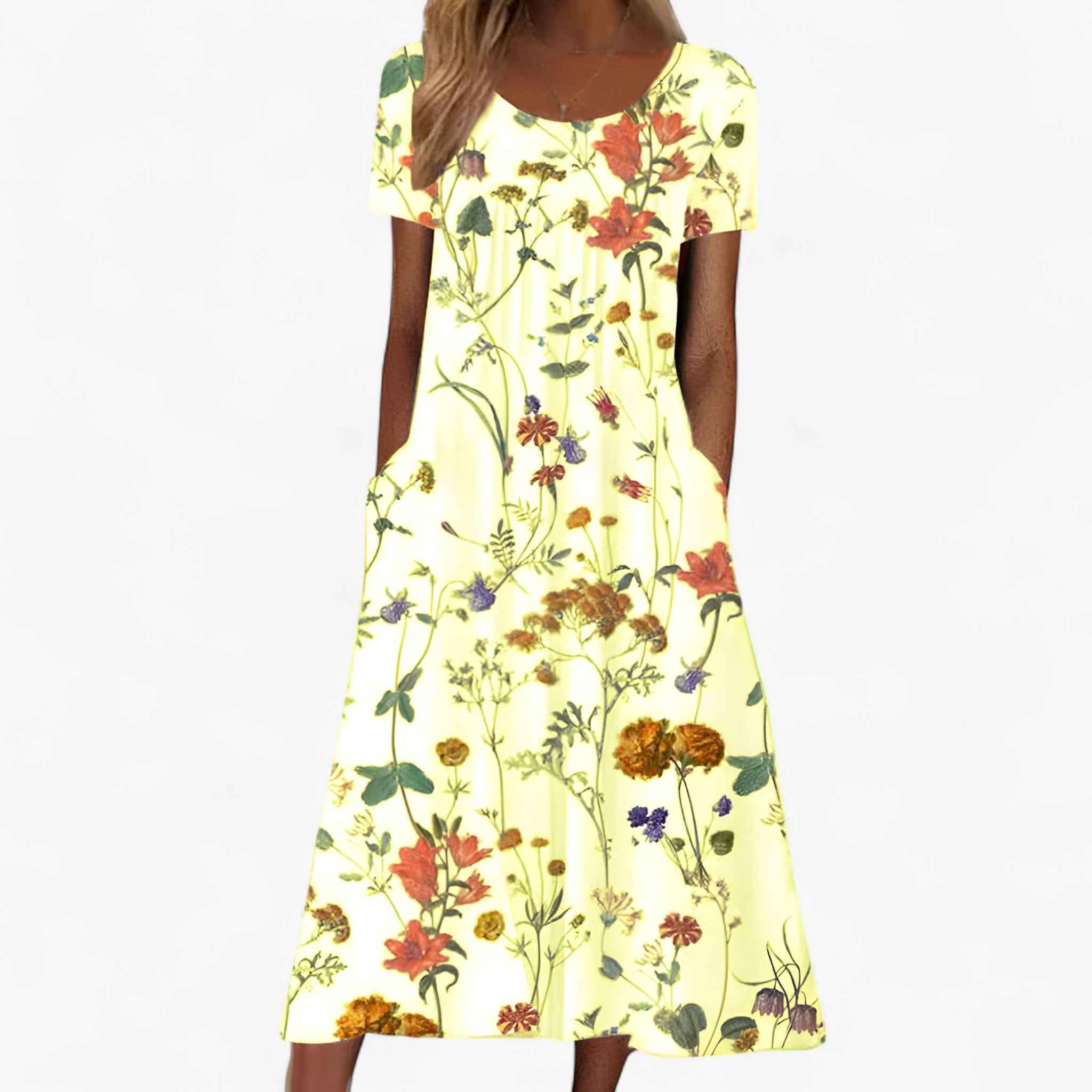 Dresses : Dames Boho Gebloemde Lange Jurk met Geïntegreerde Strandbedekking voor Strand en Zee in Giallo van Pantinoshop