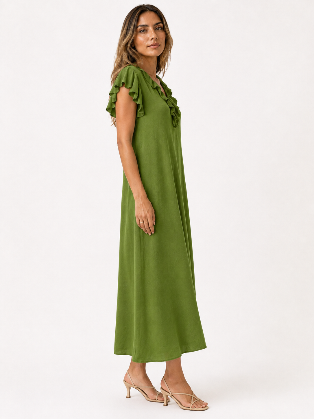 Dames Jurken : Boho Dames Maxi Jurk – Losvallende Jurk met V-hals, Zakken en Korte Mouwen in van Pantinoshop