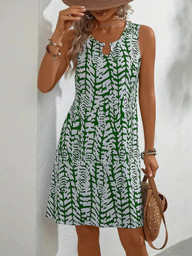 Midi Jurken : Mouwloze Midi Jurk Dames met Abstracte Zomerprint in Groen van Pantinoshop