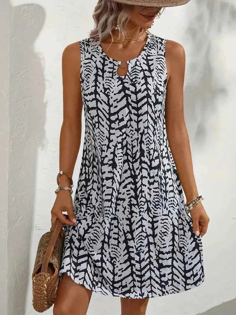 Midi Jurken : Mouwloze Midi Jurk Dames met Abstracte Zomerprint in van Pantinoshop