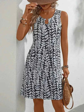 Midi Jurken : Mouwloze Midi Jurk Dames met Abstracte Zomerprint in Zwart van Pantinoshop