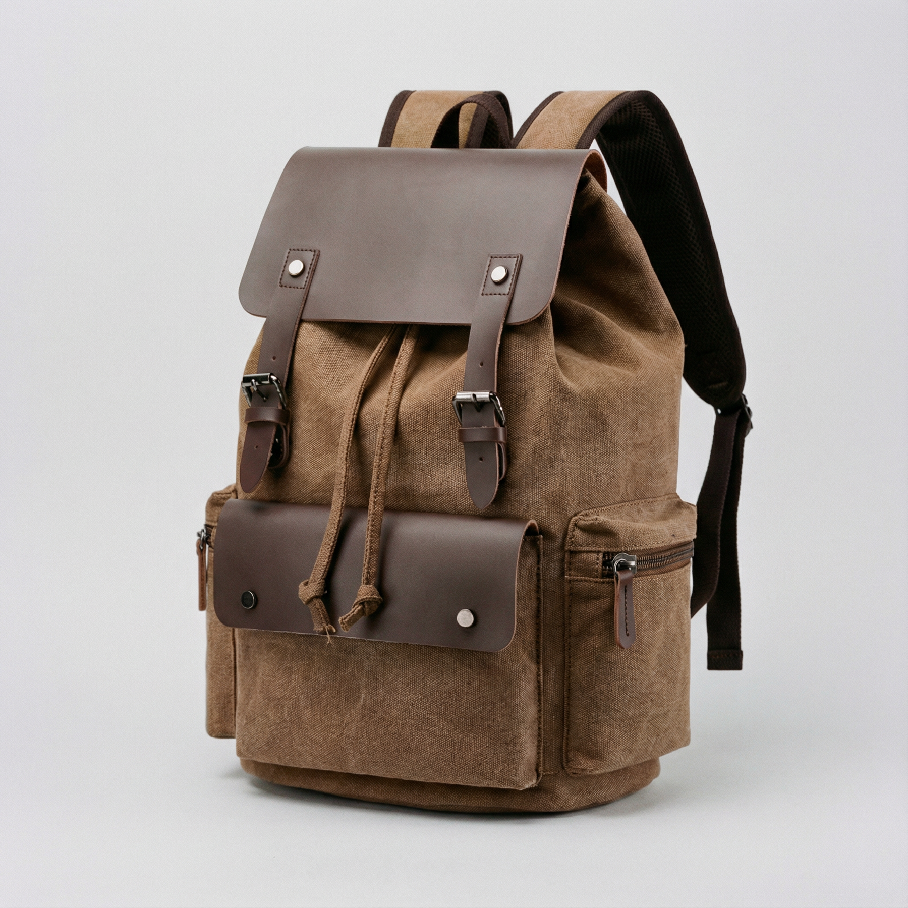 bags : Rugzak Grijs - RetroRider Laptoprugzak van Canvas en Leer in Bruin van Pantino