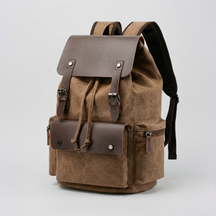 bags : Rugzak Grijs - RetroRider Laptoprugzak van Canvas en Leer in Bruin van Pantino