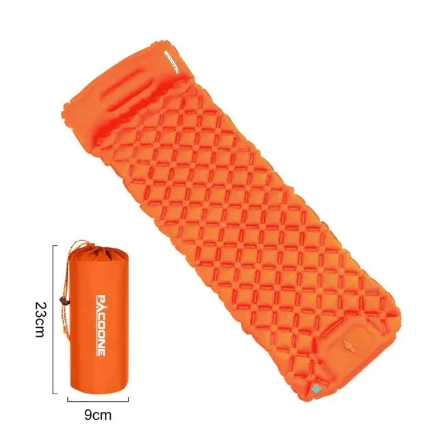 outdoor equipment : Ultralicht Kampeerluchtmatras met Ingebouwde Opblaaspomp - Comfort Ontmoet Gemak - Donkerblauw in Oranje van Pantino