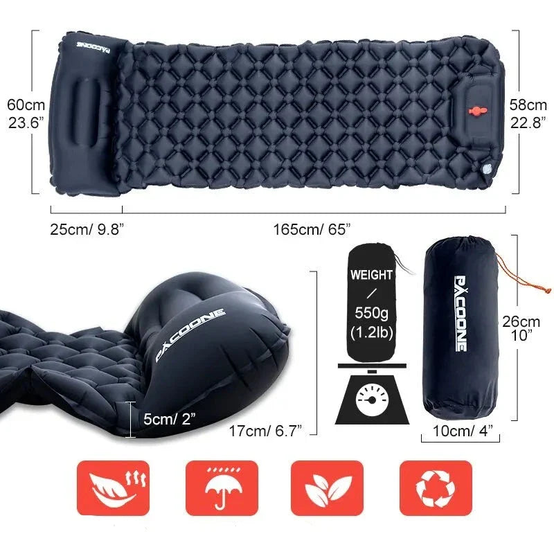 outdoor equipment : Ultralicht Kampeerluchtmatras met Ingebouwde Opblaaspomp - Comfort Ontmoet Gemak - Donkerblauw in van Pantino