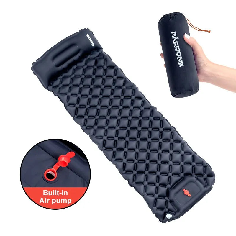 outdoor equipment : Ultralicht Kampeerluchtmatras met Ingebouwde Opblaaspomp - Comfort Ontmoet Gemak - Donkerblauw in van Pantino