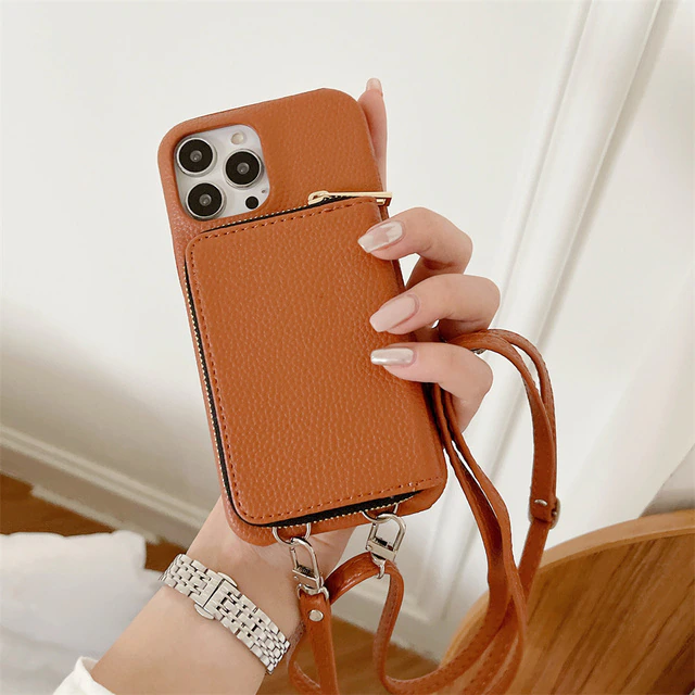 Phone Case : Crossbody Case Dames - Oranje in Donker bruin van Pantino