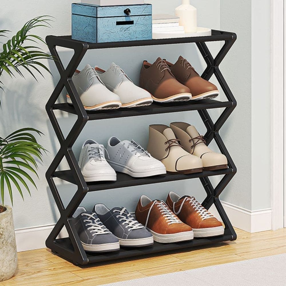 home & garden : Minimalistisch Schoenenrek - Ruimtebesparend Compact Design - Bamboe in Zwart van Pantino