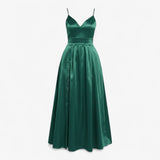 Robe femme rouge - Robe satinée à col en V