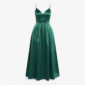 Dress : Jurk Dames Rood - V-halsjurk Satijn in Intense Aqua Green van Pantino