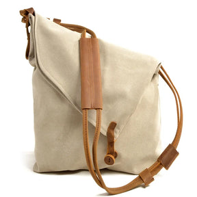 bags : Stijlvolle Canvas Schoudertas Dames - Leren Riemen Casual - Canvas in Beige van Pantino