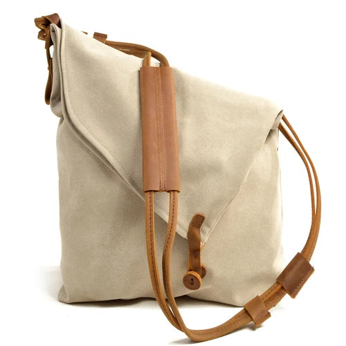 bags : Stijlvolle Canvas Schoudertas Dames - Leren Riemen Casual - Canvas in Beige van Pantino