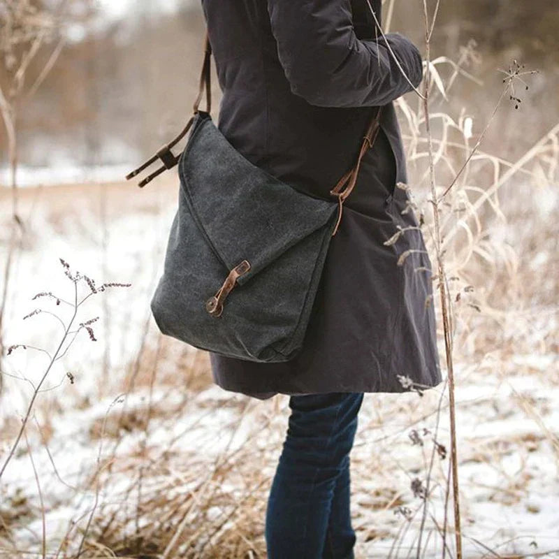 bags : Stijlvolle Canvas Schoudertas Dames - Leren Riemen Casual - Canvas in van Pantino