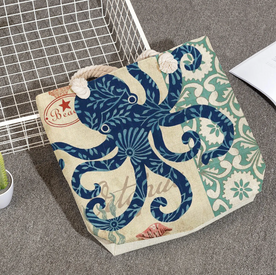 women's shoulder bag : Linnen Strandtas Dames - Schoudertas Dik Touw - Linnen in Octopus van Pantinoshop