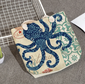 bags : Linnen Strandtas Dames - Schoudertas Dik Touw - Linnen in Octopus van Pantino