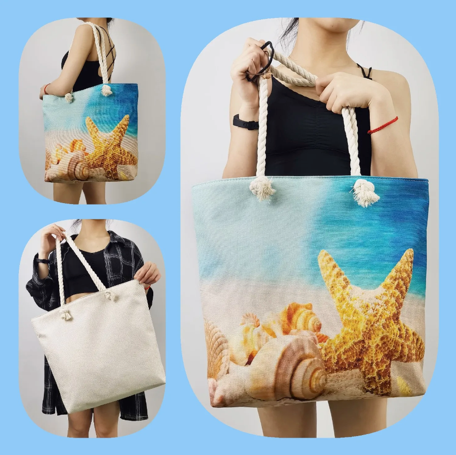 bags : Linnen Strandtas Dames - Schoudertas Dik Touw - Linnen in van Pantino