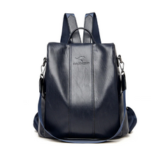 bags : Rugzak Dames Zwart - Elegante Leren voor met Anti-Diefstal Functies in Marineblauw van Pantino