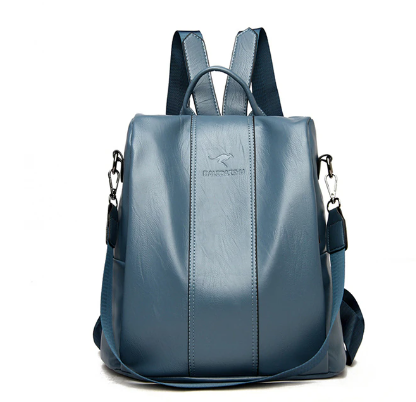 bags : Rugzak Dames Zwart - Elegante Leren voor met Anti-Diefstal Functies in Lichtblauw van Pantino