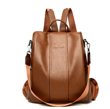 bags : Rugzak Dames Zwart - Elegante Leren voor met Anti-Diefstal Functies in Bruin van Pantino