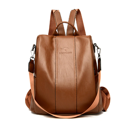 bags : Rugzak Dames Zwart - Elegante Leren voor met Anti-Diefstal Functies in Bruin van Pantino