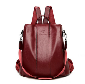 bags : Rugzak Dames Zwart - Elegante Leren voor met Anti-Diefstal Functies in Rood van Pantino