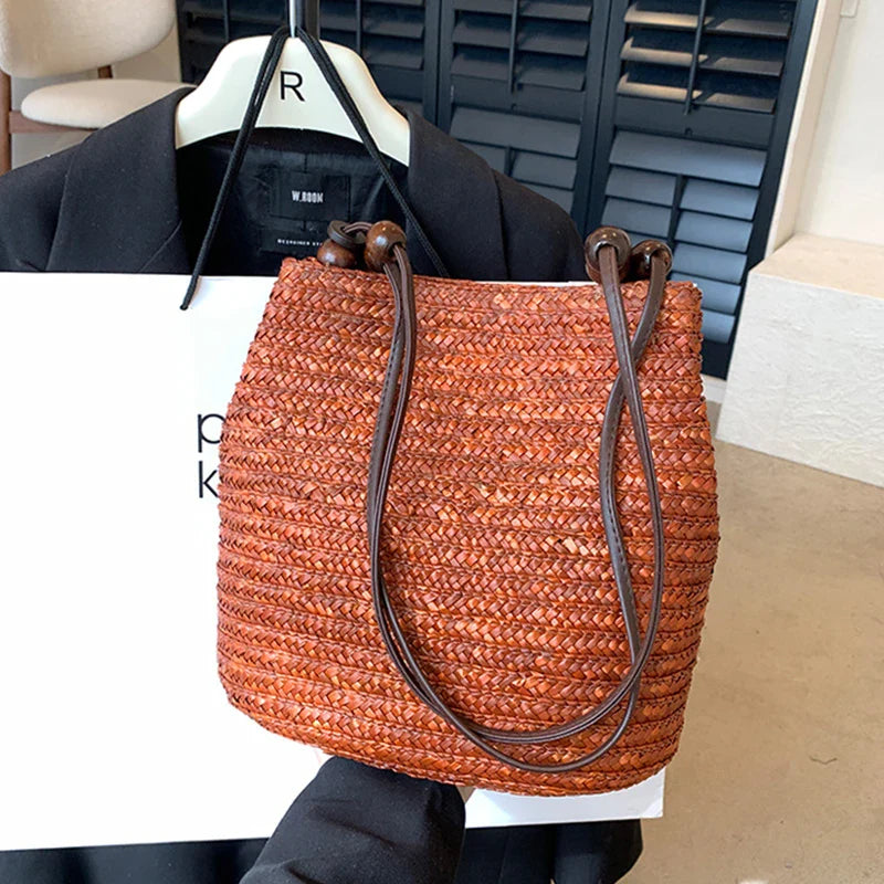 bags : Boheemse Stro Schoudertas Dames - Grote Capaciteit Kralenversiering - Stro in van Pantino