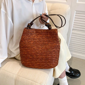 bags : Boheemse Stro Schoudertas Dames - Grote Capaciteit Kralenversiering - Stro in van Pantino