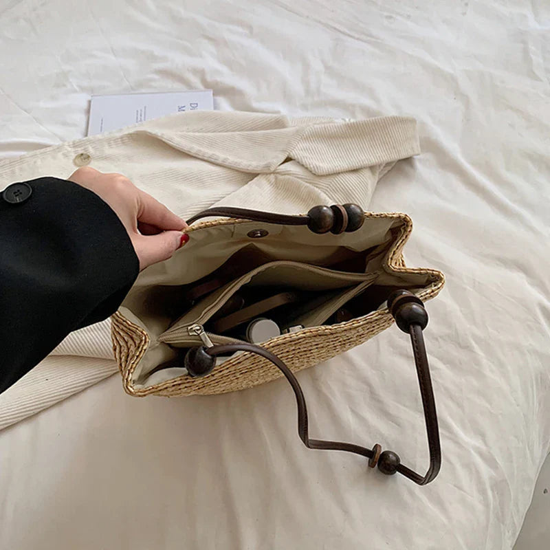 bags : Boheemse Stro Schoudertas Dames - Grote Capaciteit Kralenversiering - Stro in van Pantino