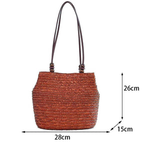 bags : Boheemse Stro Schoudertas Dames - Grote Capaciteit Kralenversiering - Stro in van Pantino